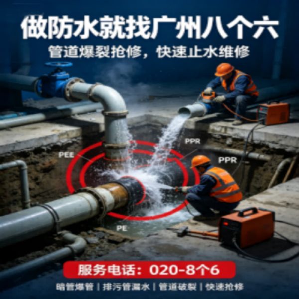 广州八个六防水补漏免砸砖修复服务宣传图